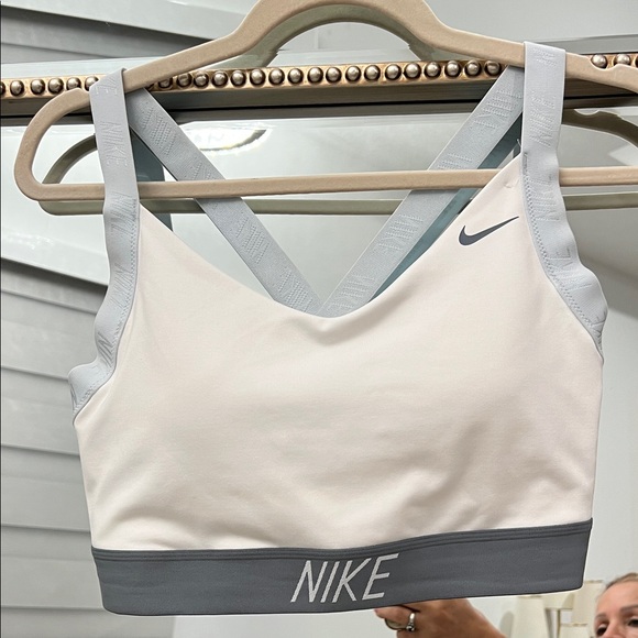 Nike Women's White and Gray Cross-Back Sports Bra - Picture 1 of 7